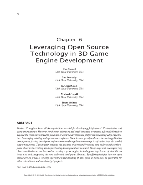(PDF) Leveraging Open Source Technology in 3D Game Engine Development
