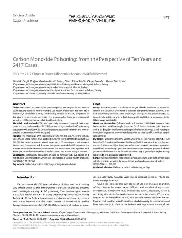 (PDF) Carbon Monoxide Poisoning: From the Perspective of Ten Years and ...