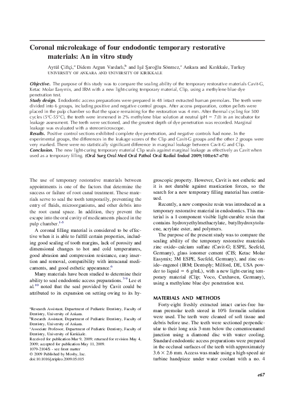 (PDF) Coronal microleakage of four endodontic temporary restorative