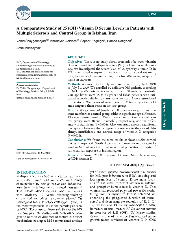 (PDF) A Comparative Study of 25 (OH) Vitamin D Serum Levels in Patients ...