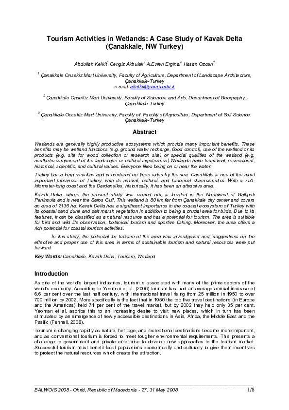 (PDF) Tourism Activities in Wetlands: A Case Study of Kavak Delta ...