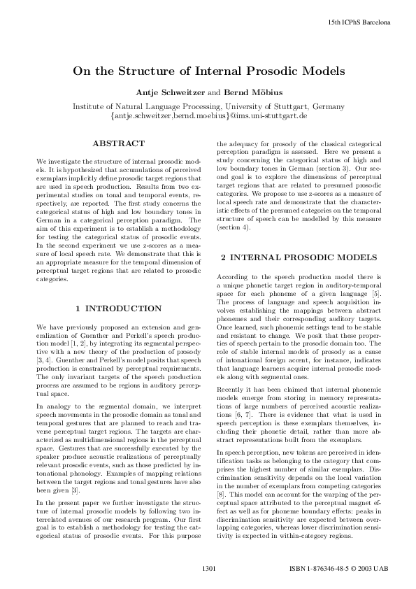 (PDF) On the structure of internal prosodic models