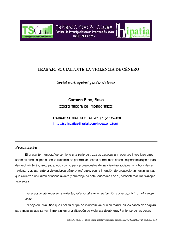 (PDF) Trabajo Social ante la violencia de género