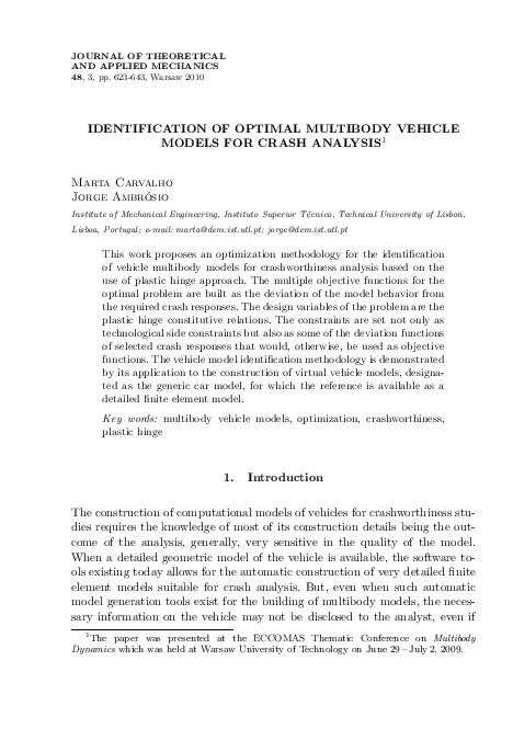 (PDF) Identification of optimal multibody vehicle models for crash analysis