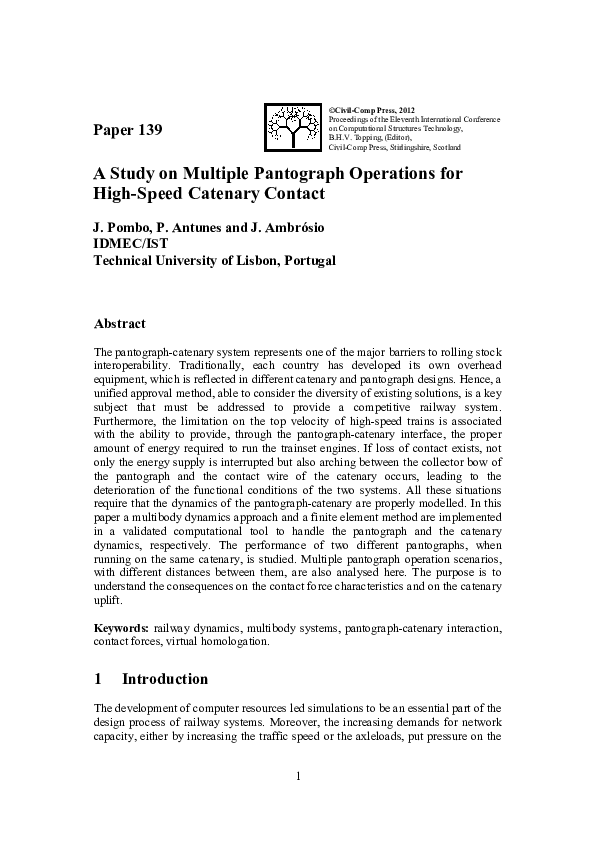 (PDF) A Study on Multiple Pantograph Operations for High-Speed Catenary ...