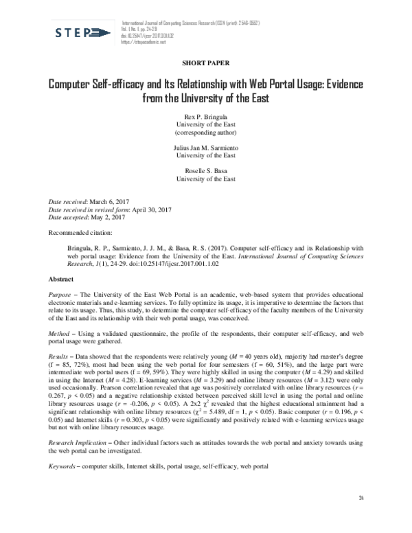 (PDF) Computer Self-efficacy and Its Relationship with Web Portal Usage ...