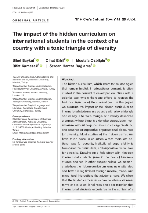 (PDF) The impact of the hidden curriculum on international students in ...