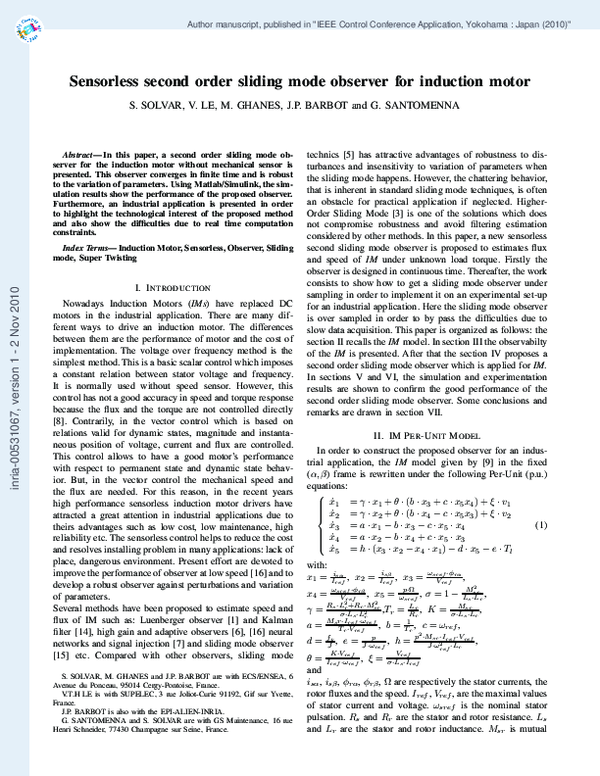 (PDF) Sensorless second order sliding mode observer for induction motor