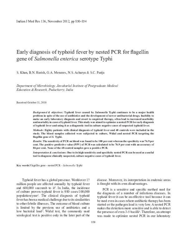 (PDF) Early diagnosis of typhoid fever by nested PCR for flagellin gene ...