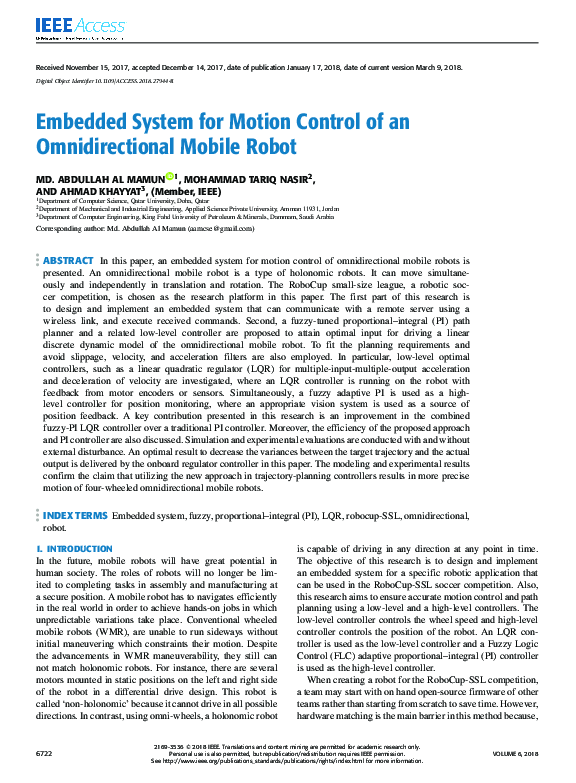 (PDF) Embedded System for Motion Control of an Omnidirectional Mobile Robot