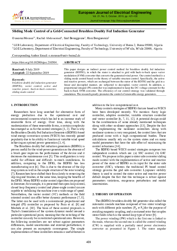 (PDF) Sliding Mode Control of a Grid-Connected Brushless Doubly Fed ...
