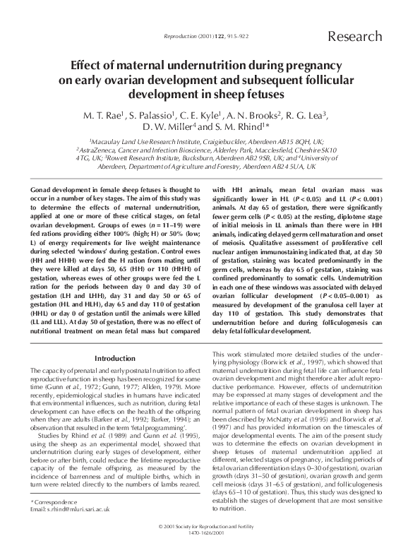 (PDF) Effect of maternal undernutrition during pregnancy on early ...