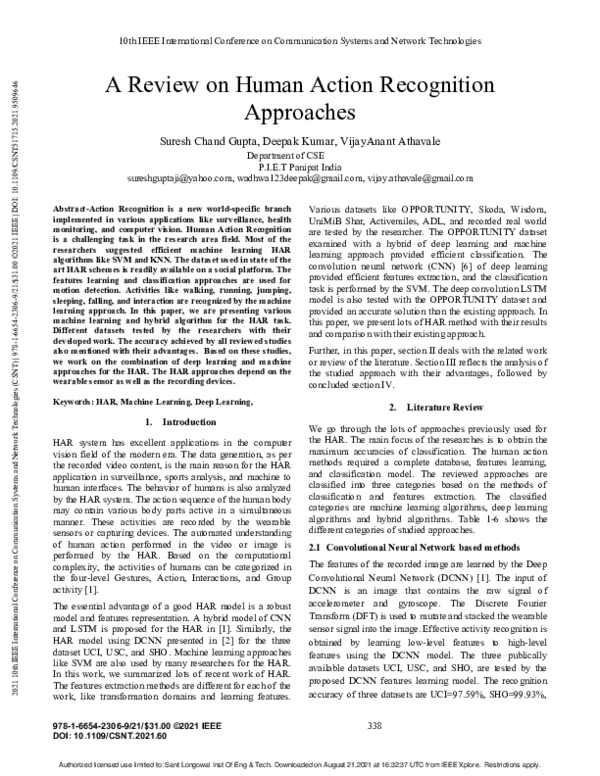 (PDF) A Review on Human Action Recognition Approaches