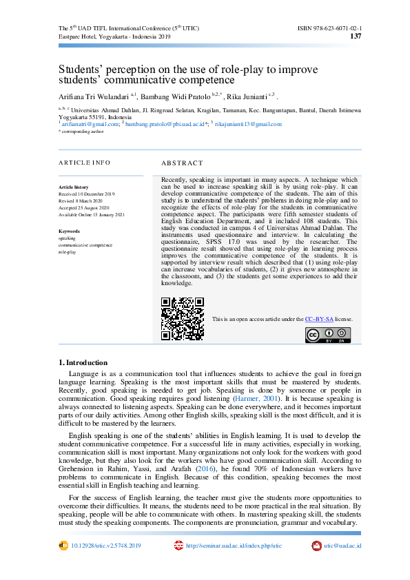 (PDF) Students’ perception on the use of role-play to improve students ...