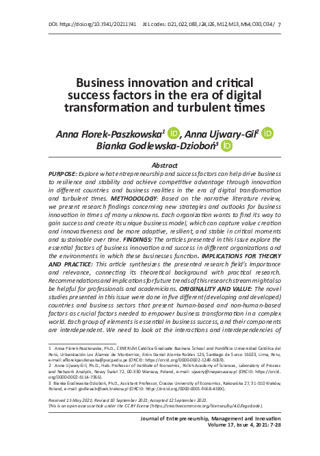 (PDF) Business innovation and critical success factors in the era of ...