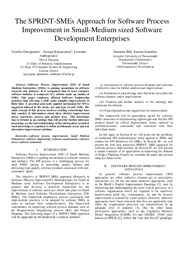 (PDF) The SPRINT-SMEs Approach for Software Process Improvement in ...