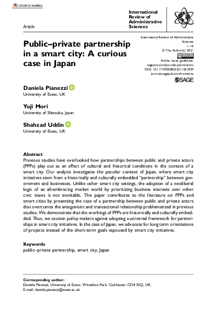 (PDF) Public–private partnership in a smart city: A curious case in Japan