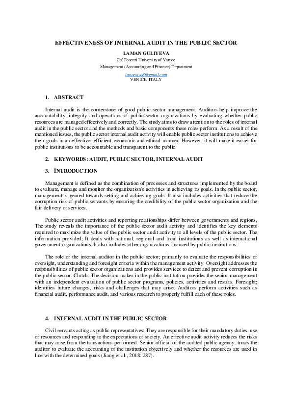 (PDF) EFFECTIVENESS OF INTERNAL AUDIT IN THE PUBLIC SECTOR