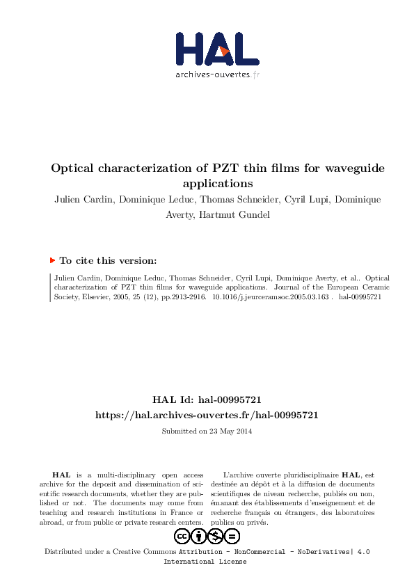 (PDF) Optical characterization of PZT thin films for waveguide applications