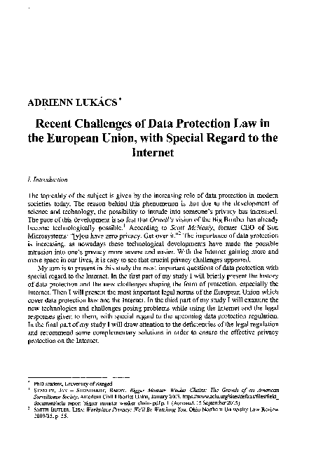(PDF) Recent Challenges of Data Protection Law in the European Union ...