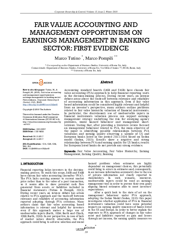 (PDF) Fair value accounting and management opportunism on earnings ...
