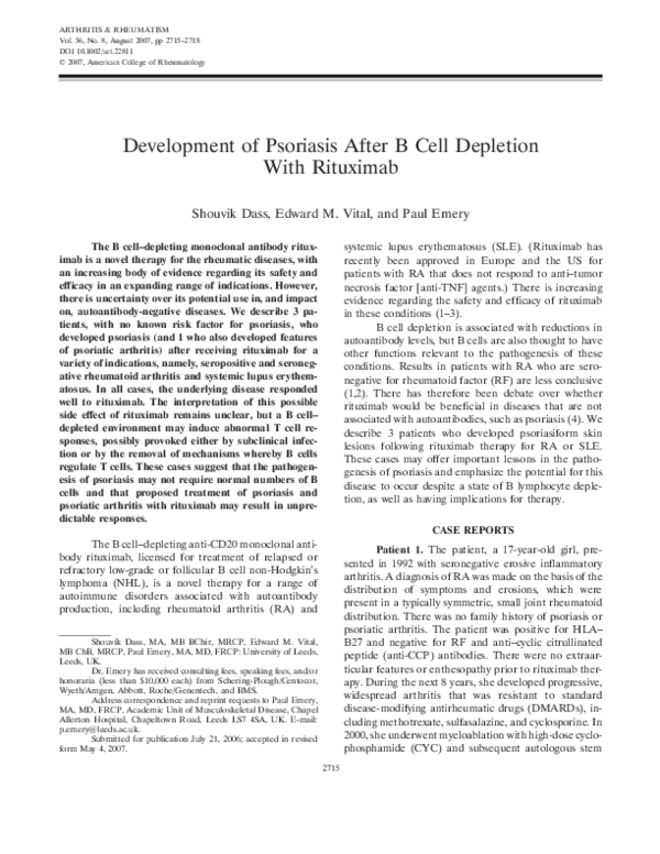 (PDF) Development of psoriasis after B cell depletion with rituximab