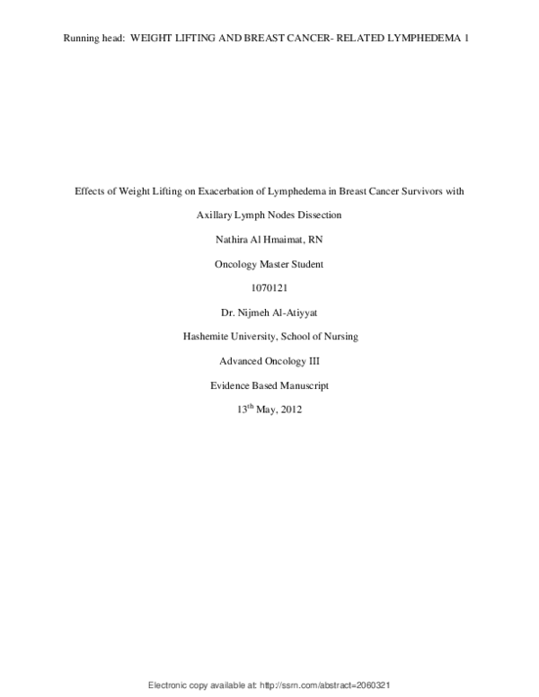 (PDF) Effects of Weight Lifting on Exacerbation of Lymphedema in Breast