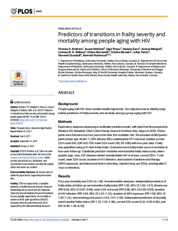 (PDF) Predictors of transitions in frailty severity and mortality among ...