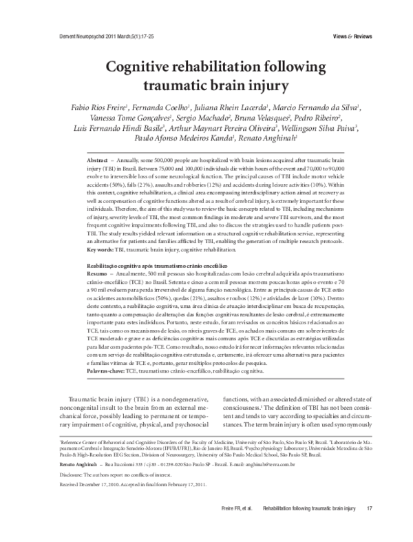 (PDF) Cognitive rehabilitation following traumatic brain injury