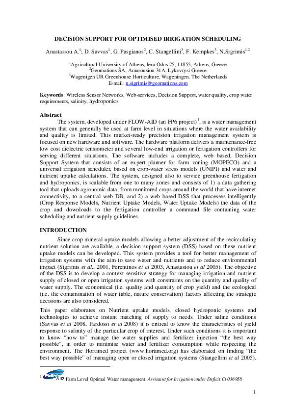 (PDF) Decision Support for Optimised Irrigation Scheduling