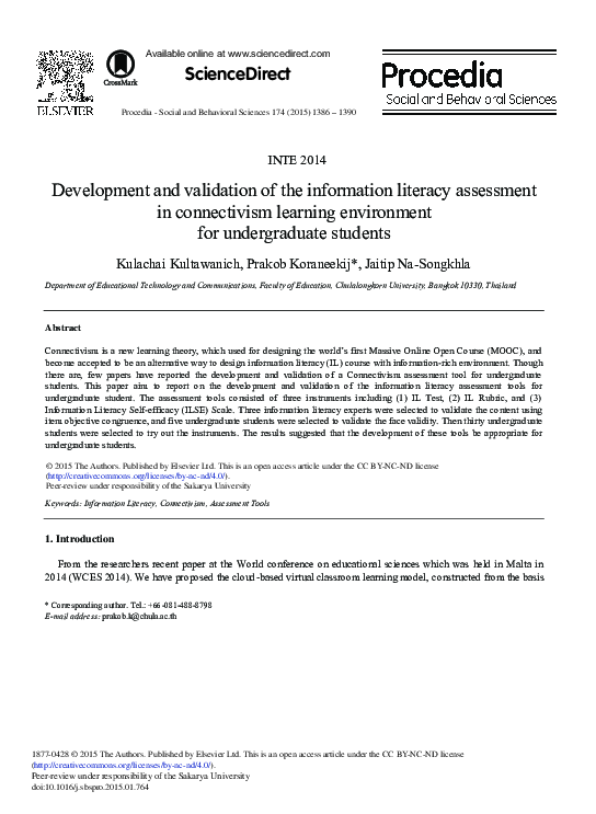 (PDF) Development and Validation of the Information Literacy Assessment ...