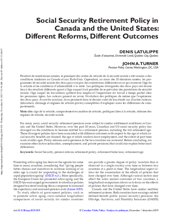 (PDF) Social Security Retirement Policy in Canada and the United States ...