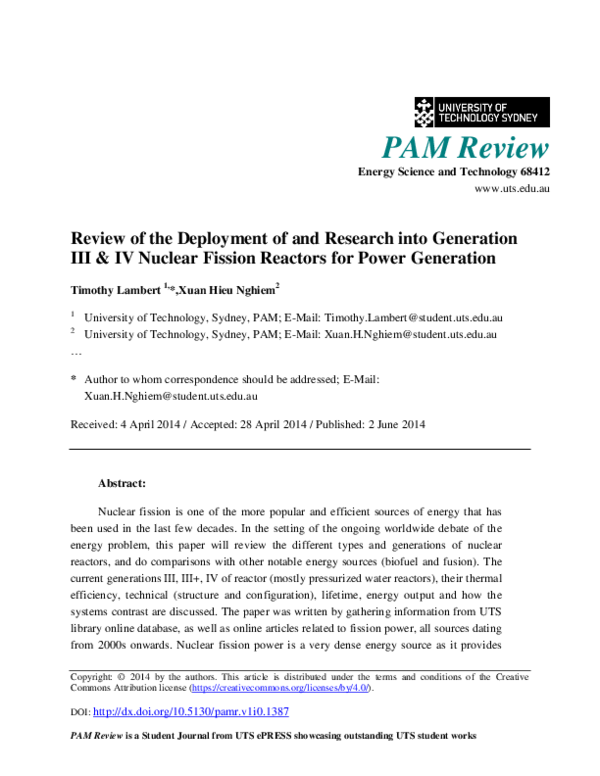 (PDF) Review of the Deployment of and Research into Generation III & IV ...