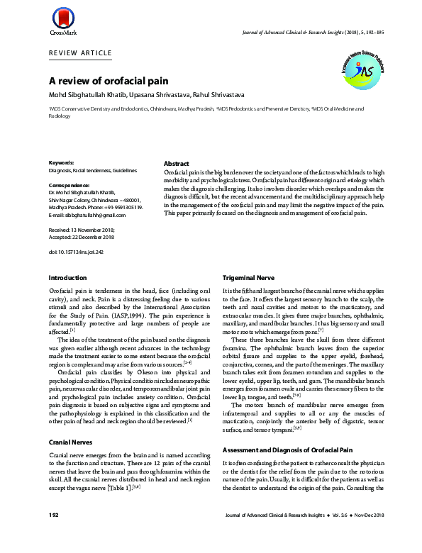 (PDF) A review of orofacial pain