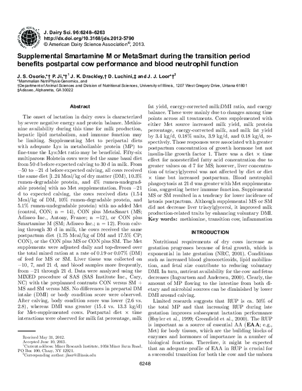 (PDF) Supplemental Smartamine M® in high-energy diets during the ...