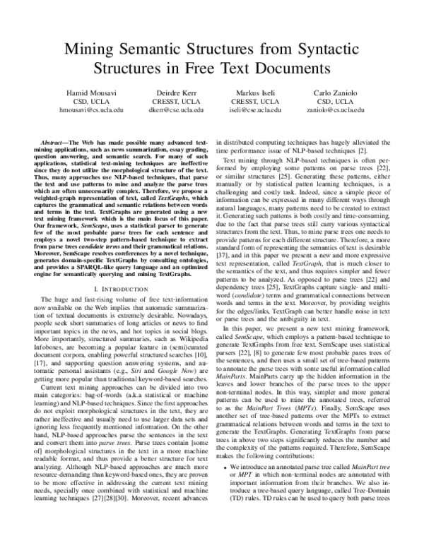 (PDF) Mining Semantic Structures from Syntactic Structures in Free Text ...