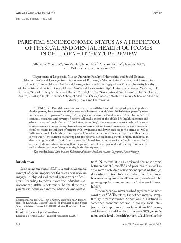 (PDF) Parental Socioeconomic Status as a Predictor of Physical and ...