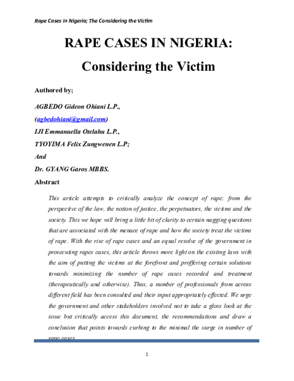 (DOC) RAPE CASES IN NIGERIA: Considering the Victim Authored by