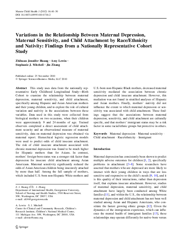 (PDF) Variations in the Relationship Between Maternal Depression ...
