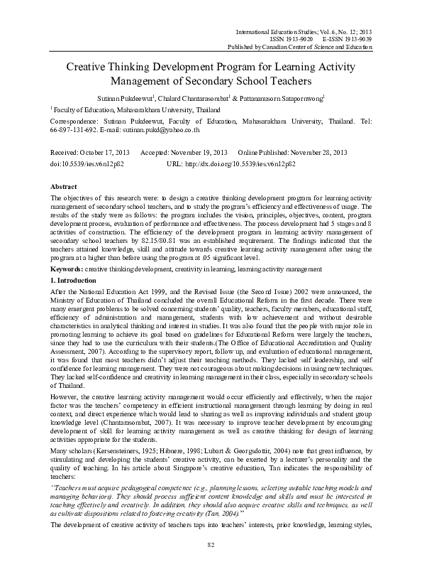 (PDF) Creative Thinking Development Program for Learning Activity ...