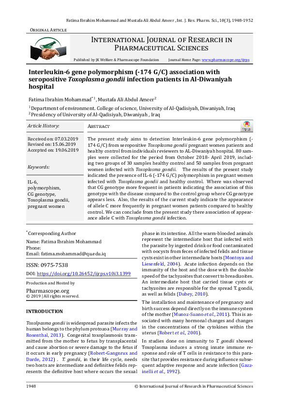 (PDF) Interleukin-6 gene polymorphism (-174 G/C) association with ...