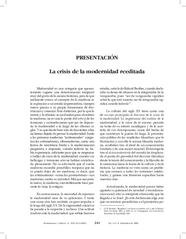(PDF) La crisis de la modernidad reeditada