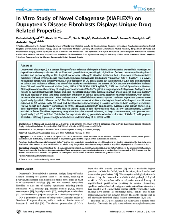 (PDF) In Vitro Study of Novel Collagenase (XIAFLEX®) on Dupuytren's ...
