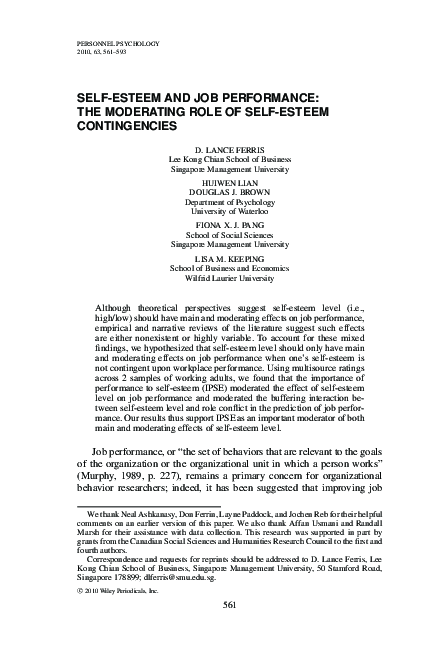(PDF) Self-Esteem and Job Performance: The Moderating Role of Self ...