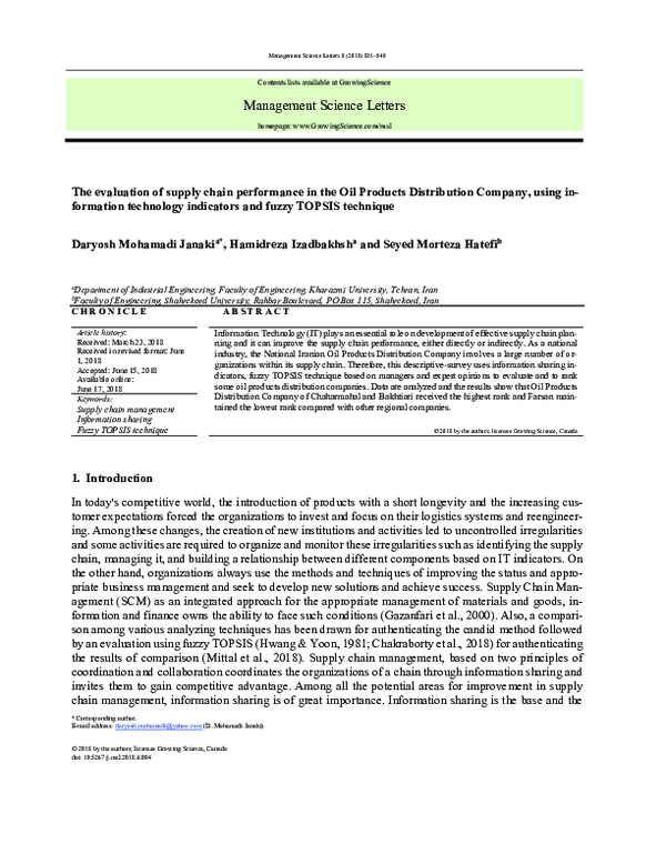 (PDF) The evaluation of supply chain performance in the Oil Products