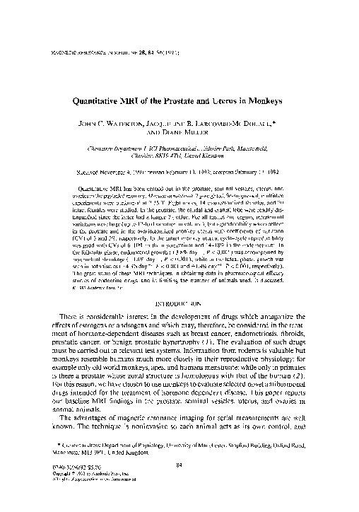 (PDF) Quantitative MRI of the Prostate and Uterus in Monkeys