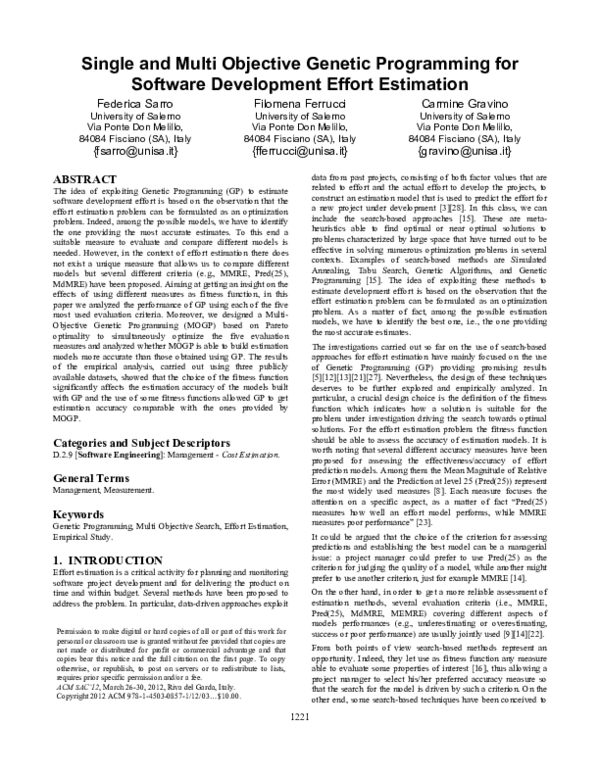 (PDF) Single and Multi Objective Genetic Programming for software ...