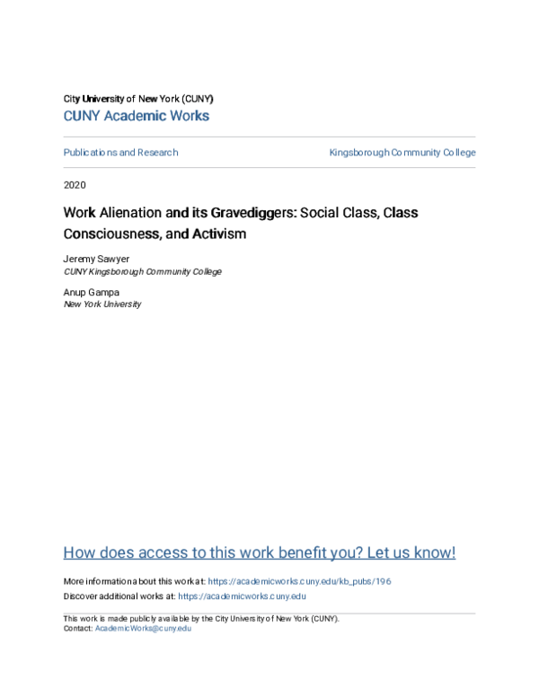 (PDF) Work alienation and its gravediggers: Social class, class ...