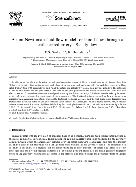 (PDF) A non-Newtonian fluid flow model for blood flow through a ...