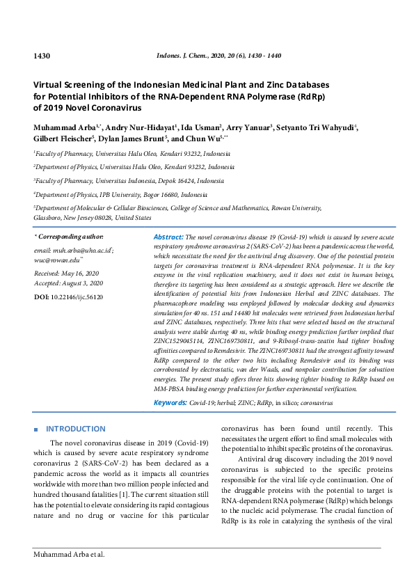 (PDF) Virtual Screening of the Indonesian Medicinal Plant and Zinc ...
